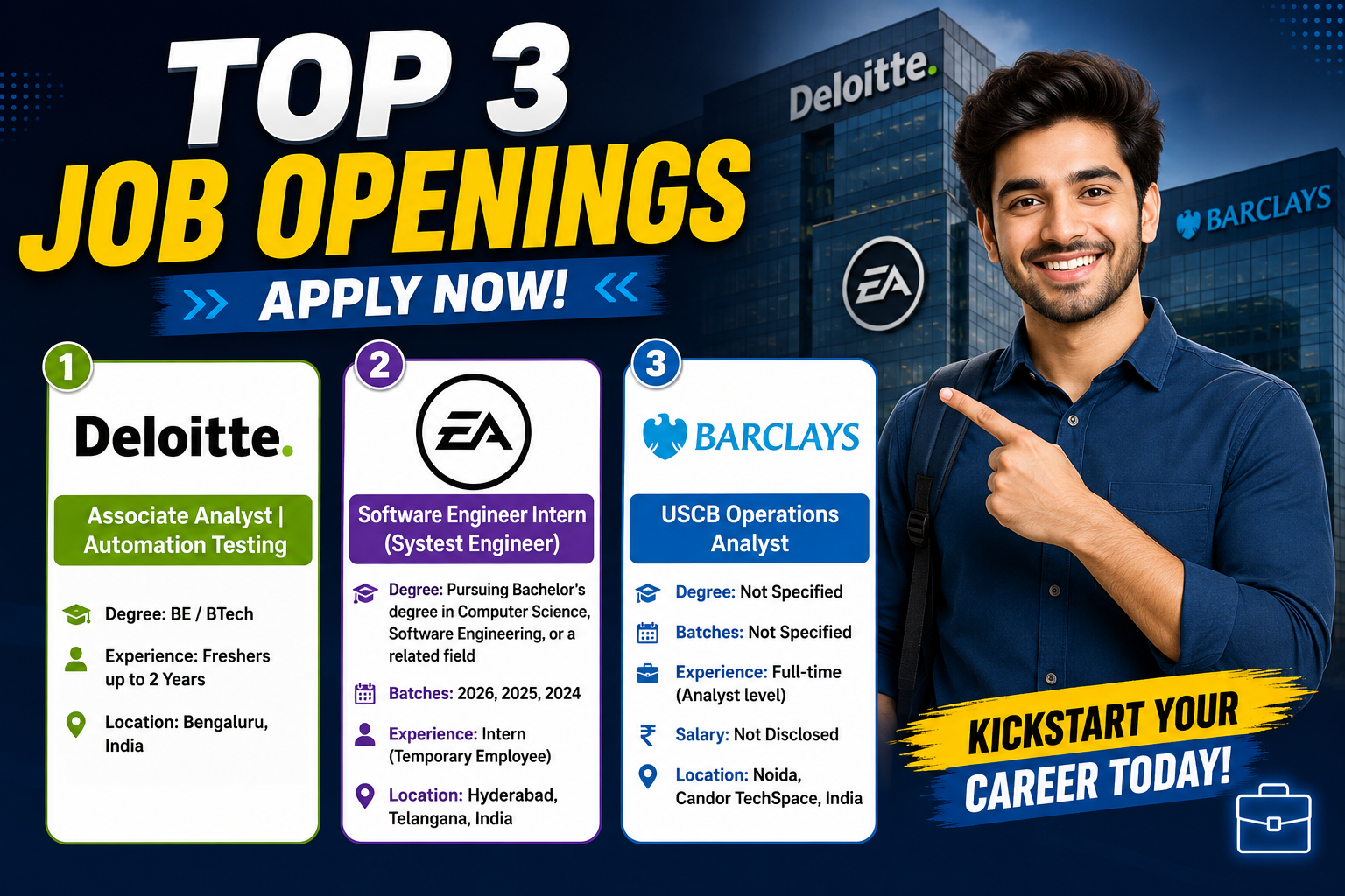 Deloitte | EA | Barclays Hiring Freshers & Interns 2026
